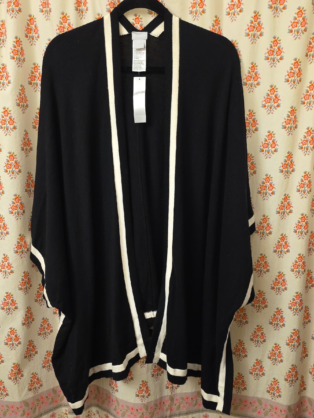 Chico's Black Open-Front Sweater with Cream Trim